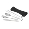Set de cubiertos PLAT con estuche negro de eva cerrado y correa de poliéster, cinco piezas de acero inoxidable