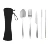 Set de cubiertos PLAT con estuche negro de eva cerrado y correa de poliéster, cinco piezas de acero inoxidable