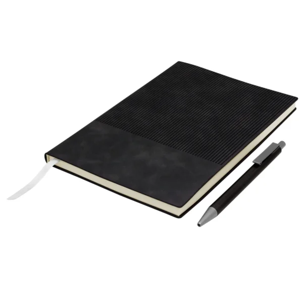 Set ejecutivo SENSE con bolígrafo de aluminio y libreta de poliuretano en caja de regalo negro mate
