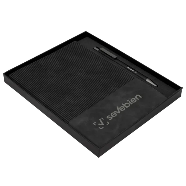 Set ejecutivo SENSE con bolígrafo de aluminio y libreta de poliuretano en caja de regalo negro mate