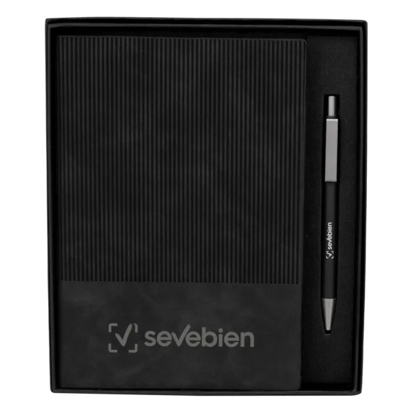 Set ejecutivo SENSE con bolígrafo de aluminio y libreta de poliuretano en caja de regalo negro mate