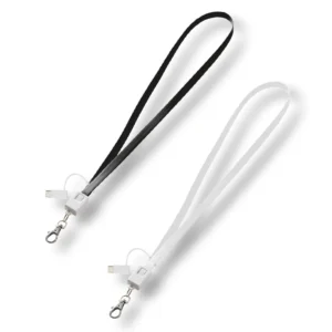 Cable Cargador LIXUS de silicón en blanco y negro con conectores para Android y iOS y clip porta gafete