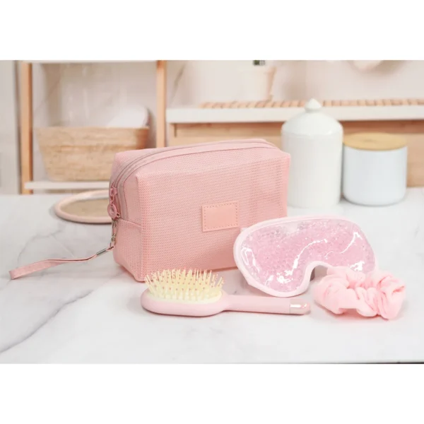 Juego de belleza Khobi con cosmetiquera, cepillo, máscara de ojos con gel y liga para cabello, set completo de cuidado personal