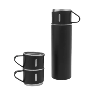 Termo TRITER set de termo y tres tazas de acero inoxidable con acabado mate y caja Kraft