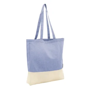 Bolsa de algodón reciclado MOLA con fuelle, asas cosidas de 70 cm y acabado bicolor natural melange para empresas — vista 01