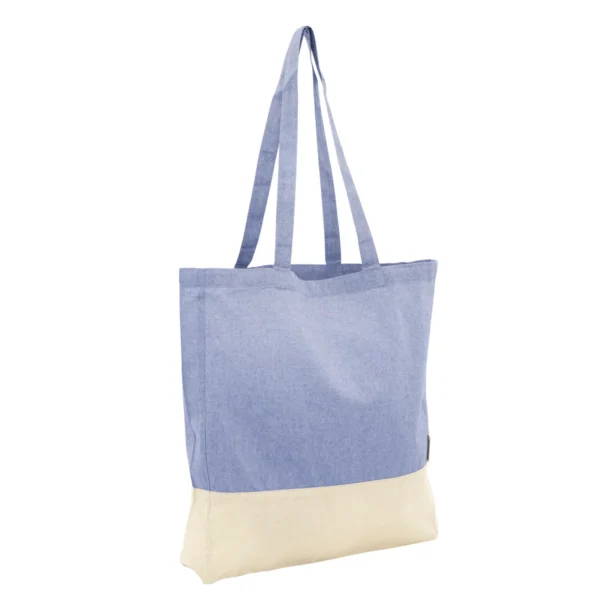 Bolsa de algodón reciclado MOLA con fuelle, asas cosidas de 70 cm y acabado bicolor natural melange para empresas — vista 01