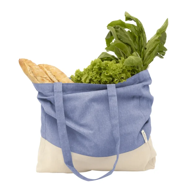 Bolsa de algodón reciclado MOLA con fuelle, asas cosidas de 70 cm y acabado bicolor natural melange para empresas — vista 07