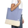 Bolsa de algodón reciclado MOLA con fuelle, asas cosidas de 70 cm y acabado bicolor natural melange para empresas — vista 08
