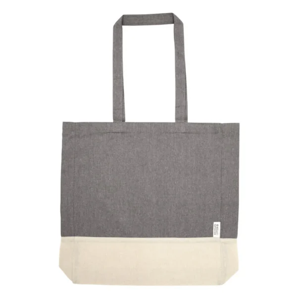 Bolsa de algodón reciclado MOLA con fuelle, asas cosidas de 70 cm y acabado bicolor natural melange para empresas — vista 10