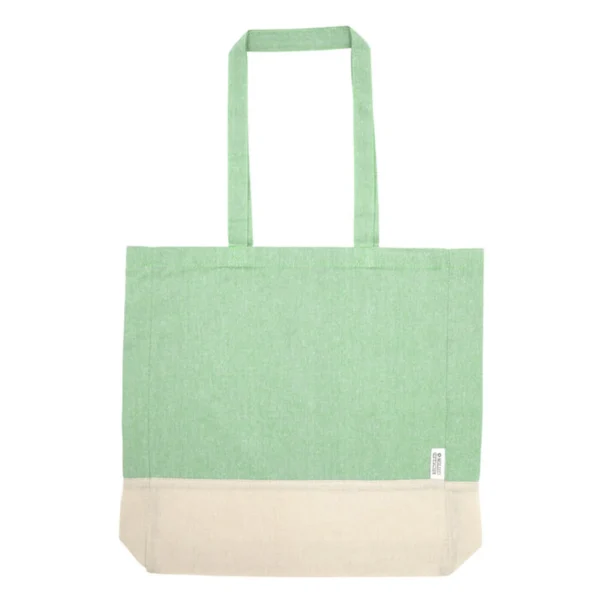 Bolsa de algodón reciclado MOLA con fuelle, asas cosidas de 70 cm y acabado bicolor natural melange para empresas — vista 10