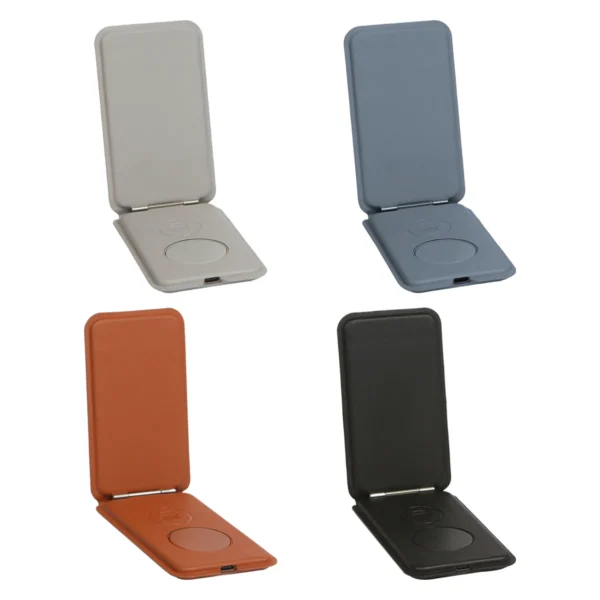 Cargador 3 en 1 Borjomi plegable en curpiel con superficie magnética para celular, base para audífonos y área de c — vista 06