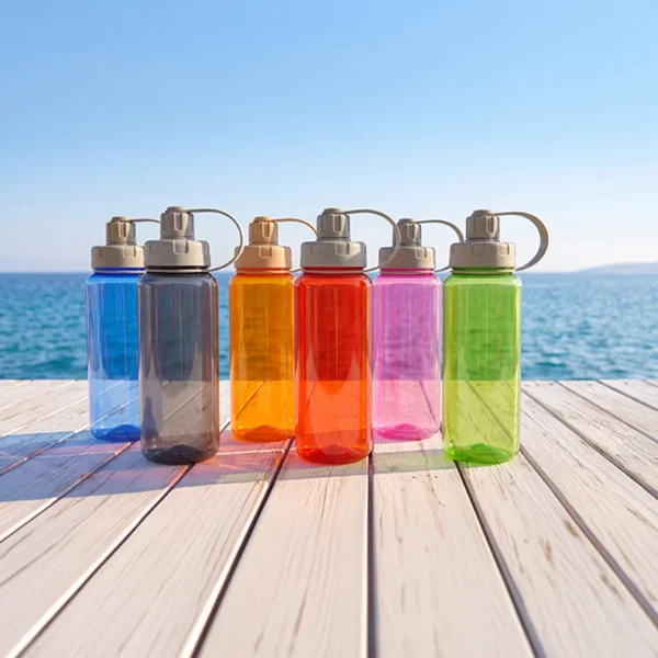 Cilindro para agua Tropical de PET con capacidad de 1 litro, tapa de rosca y correa, listo para personalizar con l — vista 02