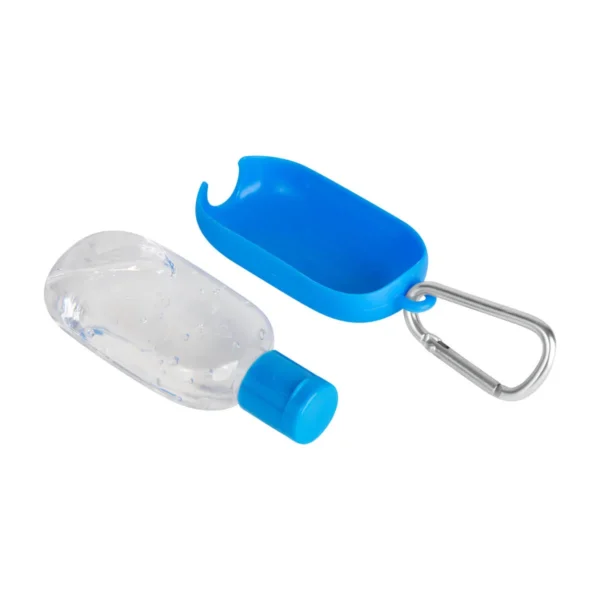Gel Sanitizante Alyra con gancho metálico tipo carabina en plástico, envase portátil recargable con tapa de cierre — vista 02