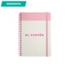 Libreta Emba abierta mostrando hojas rayadas, cubierta de papel artístico y banda elástica de cierre — vista 04