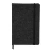 Libreta PETRA con tapa de RPET 300D en color negro, banda elástica de cierre y 80 hojas rayadas de papel crema — vista 08