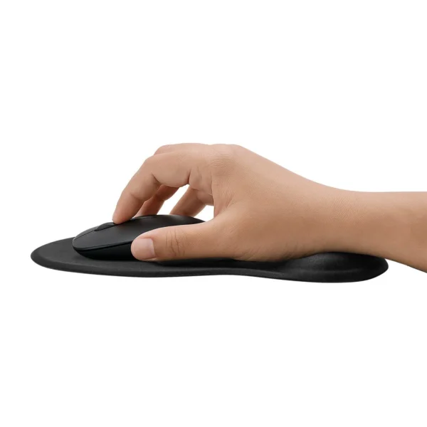 Mouse Pad Loen de 18x21 cm con cojín de gel para muñeca y base antiderrapante, superficie textil en color negro — vista 04