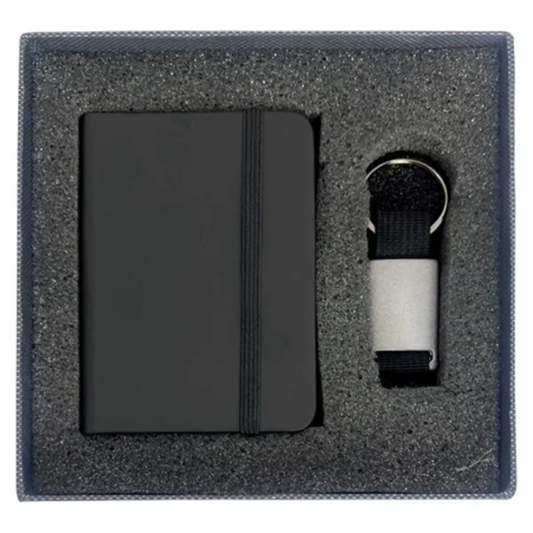 Set Arizona libreta PU con llavero metálico para regalo ejecutivo personalizado con logo empresarial — vista 01