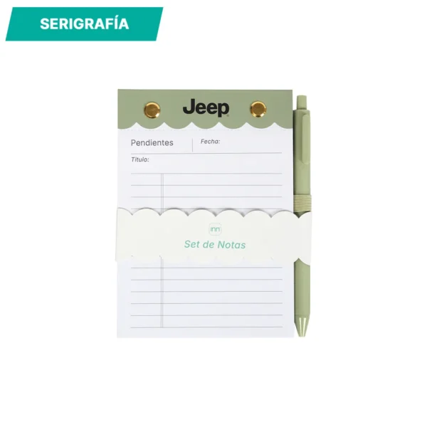 Set de notas Mestia con cubierta de poliuretano, 80 hojas perforadas y bolígrafo integrado, formato 10.5x14.8 cm — vista 04