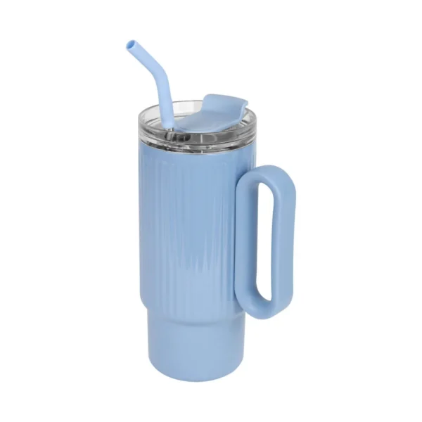 Termo Brynt de doble pared de acero inoxidable con popote metálico, asa y base antiderrapante, personalizado con l — vista 01