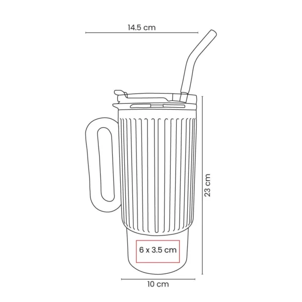 Termo Brynt de doble pared de acero inoxidable con popote metálico, asa y base antiderrapante, personalizado con l — vista 10